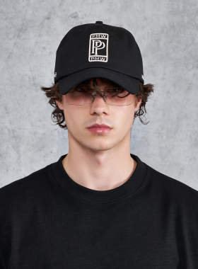 PMW 纯棉软顶卡车帽男纯黑双P刺绣棒球帽夏季透气休闲防晒鸭舌帽