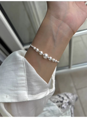 碎银子渐变珍珠手链轻奢小众人造施家珍珠手串精致高级感气质