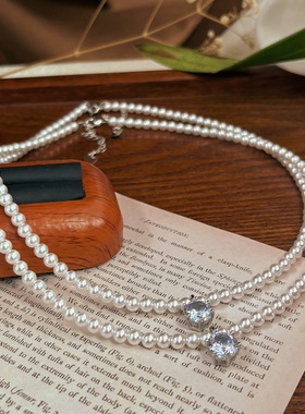 施家人造小米珠项链女 人造澳白珍珠项链锁骨链轻奢时尚叠戴