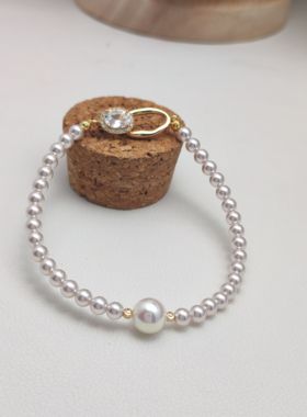 人造施家珍珠樱花粉色珍珠手链 极光天女Akoya炫彩光泽叠戴轻奢