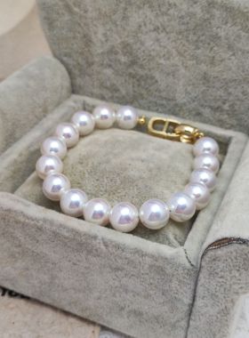 人造海水天女珍珠手链 炫彩白Akoya 施家正圆极光手串轻奢时尚