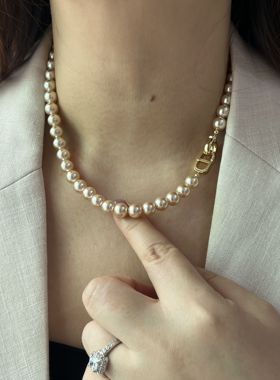 施家人造珍珠项链女 轻奢小众高级感锁骨链颈链2025新款猪鼻子扣