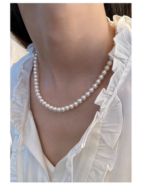 四叶草珍珠锁骨链 人造施家珍珠项链女 正圆强光OT扣高级轻奢感