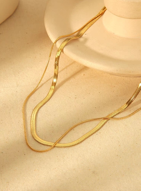 双层钛钢蛇骨项链女2025新款爆款叠戴锁骨链轻奢高级感简约颈链