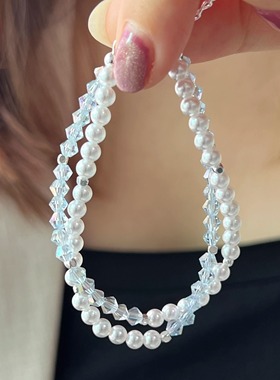 珍珠水晶混搭手链女 双层新款轻奢小众精致双层叠戴手串时尚