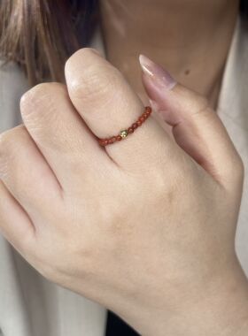 柿子红天然南红戒指 小米珠戒指环 食指中指尾戒 轻奢时尚新中式