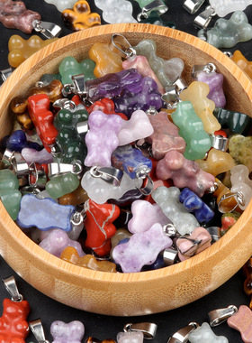 小熊吊坠天然石头雕刻卡通吊坠