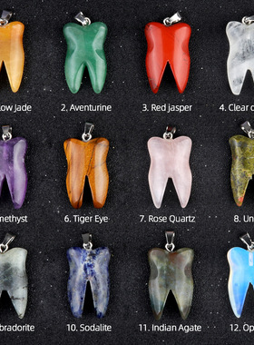 32mm天然水晶玛瑙石牙齿吊坠