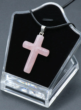 1488-天然水晶40mm大号圆十字架吊坠 diy项链挂件钥匙扣饰品批发