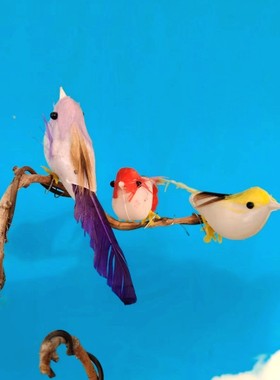 微型仿真小鸟装饰摆件迷你羽毛