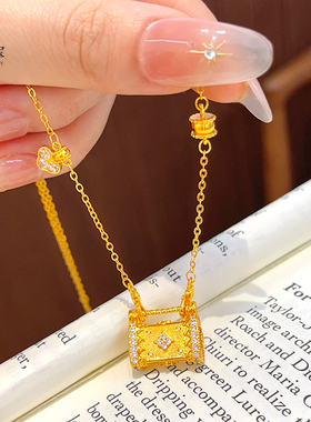 女沙金点钻四叶草同心锁双钩项链