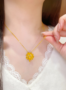 女沙金点钻金色烟花吊坠项链