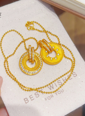 女沙金点钻摩天轮平安扣吊坠项链