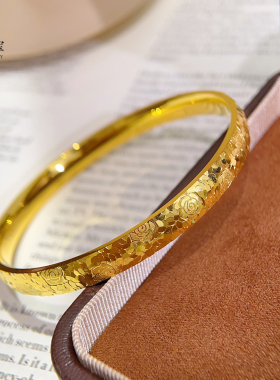 女沙金亮面碎冰冰玫瑰素圈手镯