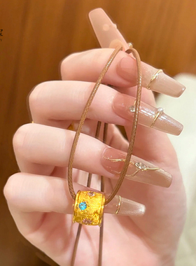 女沙金拉丝彩色转金桶吊坠项链