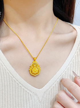 女沙金复古点钻花丝莲花葫芦吊坠