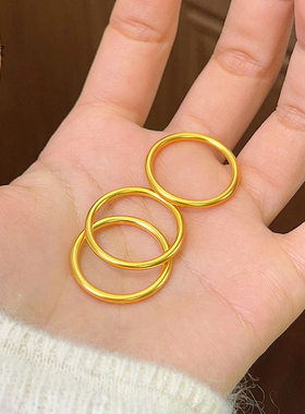 女古法沙金内莲花素圈闭口戒指