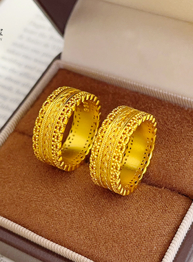 女沙金花丝镂空古法腰缠万贯戒指