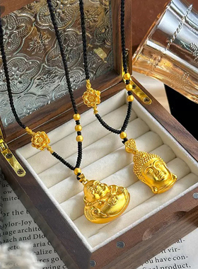 女沙金古法永保平安佛头吊坠项链