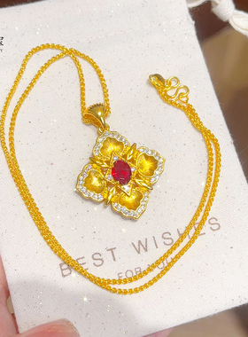 女沙金布契拉提红宝四叶花项链