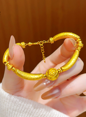 古法沙金拉丝牡丹花球小花手链女