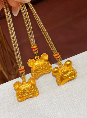 女沙金錾刻布老虎编织吊坠项链