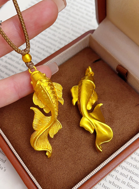 女沙金錾刻福泽锦鲤吊坠项链