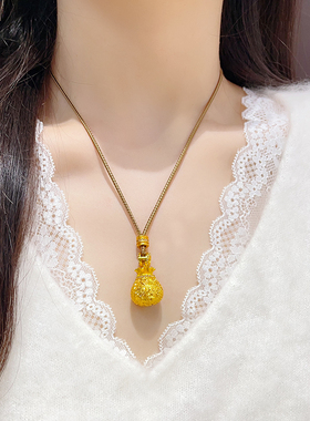 女沙金古法戗刻柔光钱袋吊坠项链