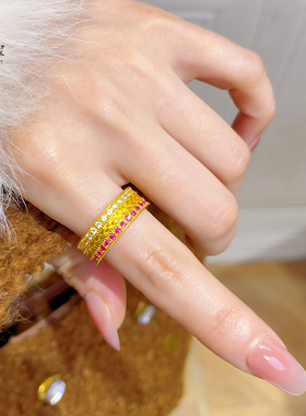 女沙金点钻麦穗开口戒指时尚