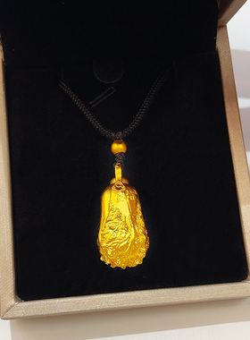 女沙金錾刻白菜吊坠实心百财挂坠