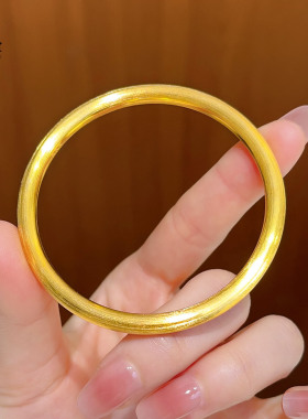 古法沙金传承沙金拉丝素圈手镯女