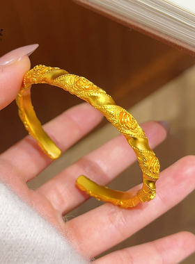 女沙金古法满錾玫瑰花开口手镯