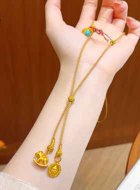 沙金黄财神摇摇马流苏编绳项链女