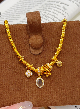 女沙金白钻鸽子蛋四叶草盘缠项链