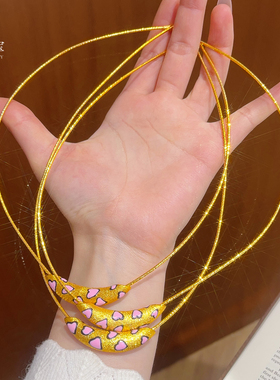 女沙金拉丝豹纹爱心月牙弯管项圈