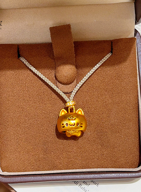 女沙金烧蓝捉迷藏小猫吊坠项链