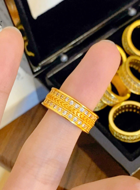 女沙金中古古法錾刻点钻麦穗戒指