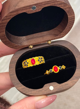 女沙金复古宫廷凤华玲珑戒指