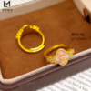 Ancient sand gold dot diamond pink mother-of-pearl four-leaf clover ring for women