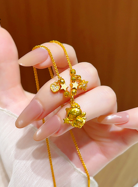 古法沙金天使星星kt凯蒂猫项链女