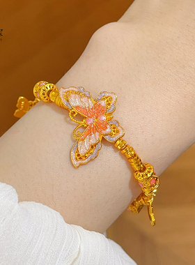 女沙金粉紫蝴蝶如意盘缠手链甜美