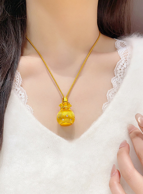 女沙金点钻钱袋财神拉丝吊坠项链