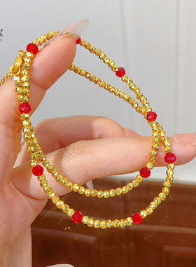 女沙金爆闪玫红钻蹦迪珠锁骨链