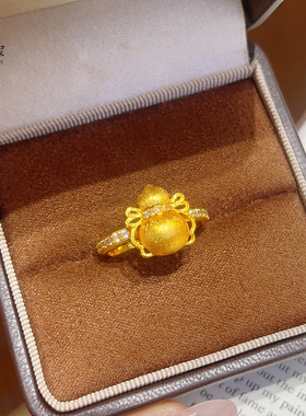 女沙金点钻拉丝蝴蝶结葫芦戒指