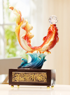蒸蒸日上红鲤鱼摆件客厅酒柜电视柜玄关摆设摆件开业乔迁礼品摆件