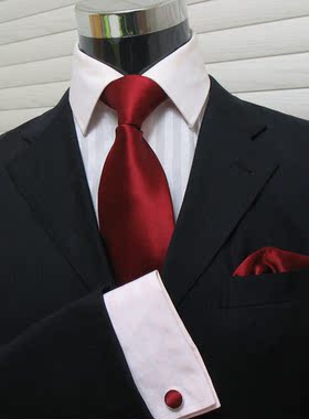纯酒红色新郎领带领结正装口袋巾袖扣韩版结婚礼服领口巾腰封330