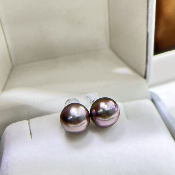 海水素钉耳钉18K金大溪地黑珍珠耳环正圆形微瑕耳饰百搭强光泽女,淘宝优惠券,粉丝福利购,淘宝优惠卷