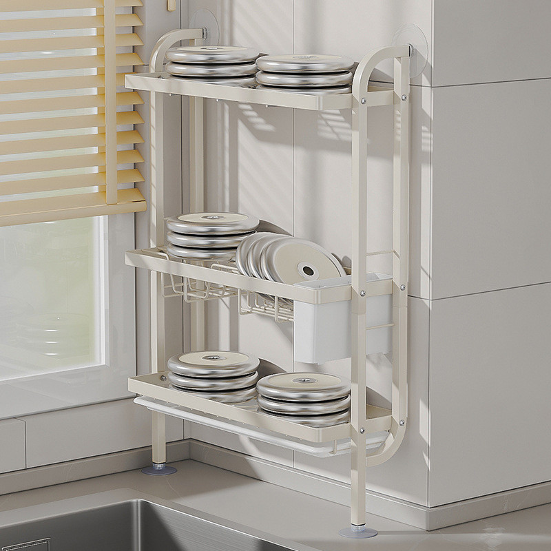 免打孔厨房置物架碗架沥水架放碗碟架台面窄缝上墙三层碗盘收纳架,淘宝优惠券,粉丝福利购,淘宝优惠卷