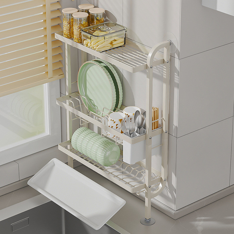 免打孔厨房置物架碗架沥水架放碗碟架台面窄缝上墙三层碗盘收纳架,淘宝优惠券,粉丝福利购,淘宝优惠卷