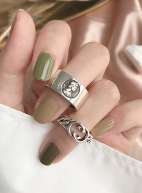 日韩风复古光面浮雕人像配饰戒指